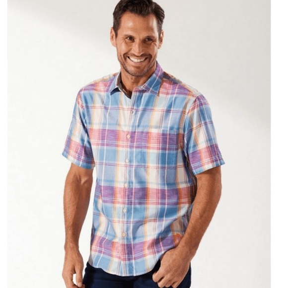 Tommy Bahama "Summer Down Under" Plaid Camp Shirt, Blue Splash, Size XL/TG, NWT - Picture 1 of 10